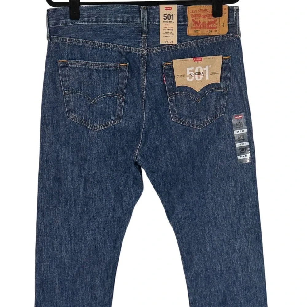 NWT Levis 501 Original‎ Fit Mens Button Fly Jeans Dark Wash 34x32